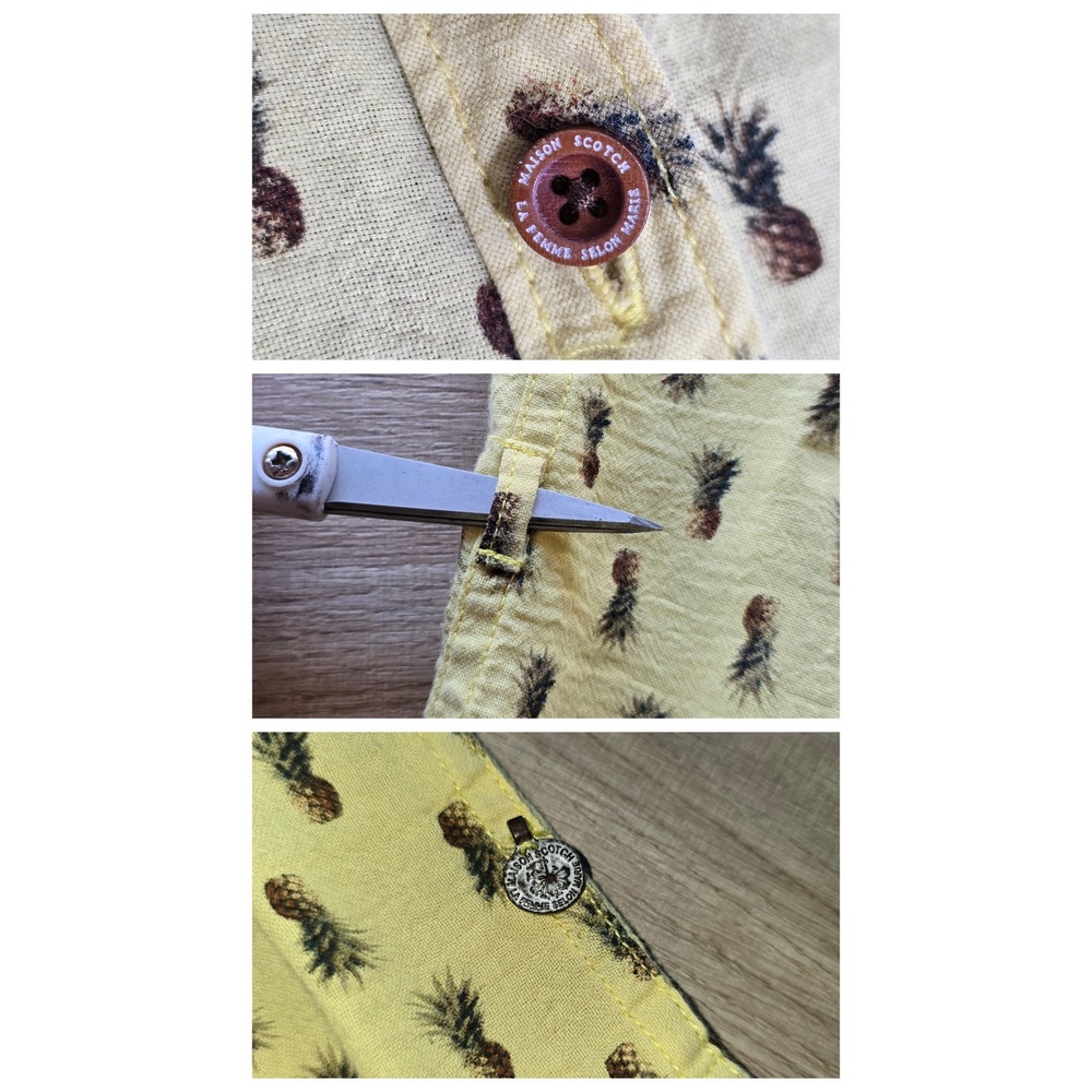 Maison Scotch Womens Sleeveless Pineapple Print Shirt Dress Yellow Size 1 resort - Picture 10 of 10